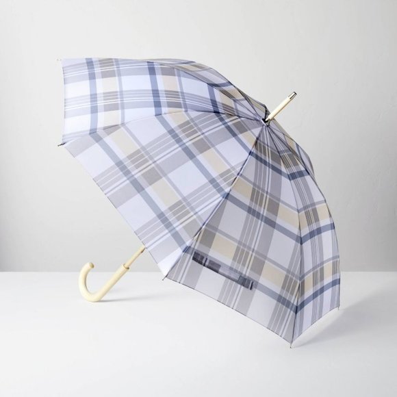 Hearth & Hand Accessories - Hearth & Hand Magnolia Plaid Print Stick Umbrella Blue/Tan/Cream